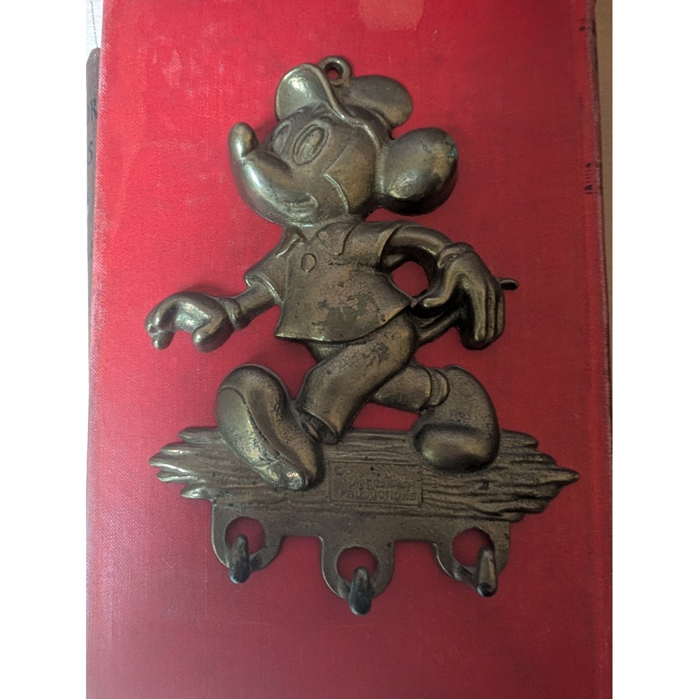 Vintage Walt Disney Productions Mickey Mouse Wall Hook Holder‎ Brass Metal Decor - Picture 2 of 4